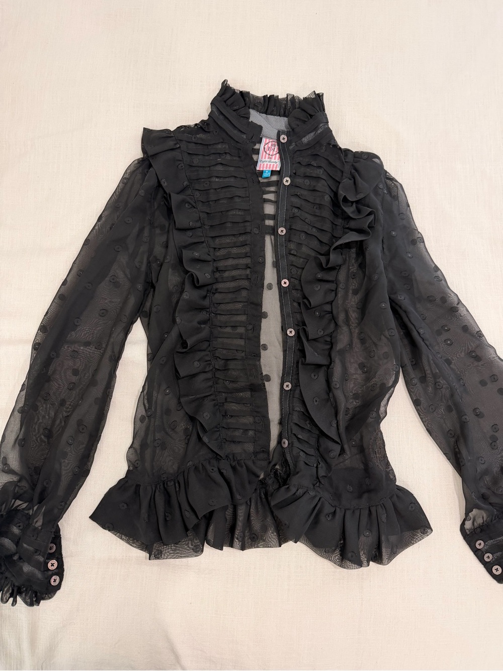 English Laundry Black Sheer Ruffle Victorian Blouse Size M